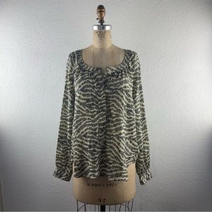 Patterson J. Kincaid l M Silky Floral Striped Henley Button-Down Bohemian Blouse